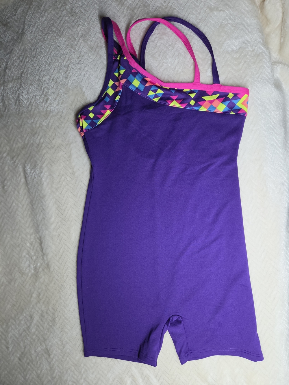 Circo Girls' Gymnastics One-Piece Strappy Unitard Biketard w/Neon Trim 7/8 NWOT